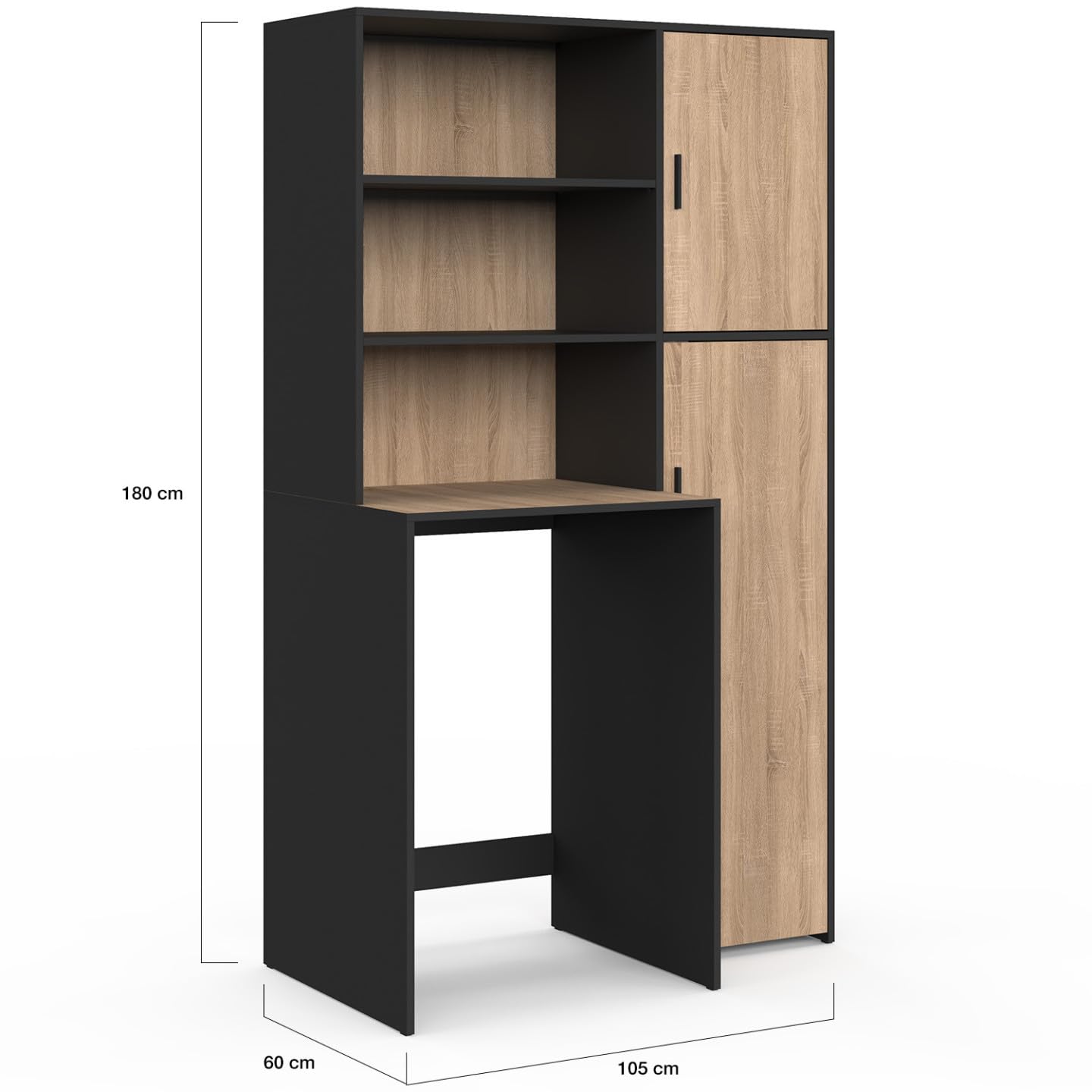 IDMarket - Wallis-Waschküchenmöbel für Waschmaschine oder Wäschetrockner mit Regalen und Stauraumschrank in Schwarz und Holzoptik