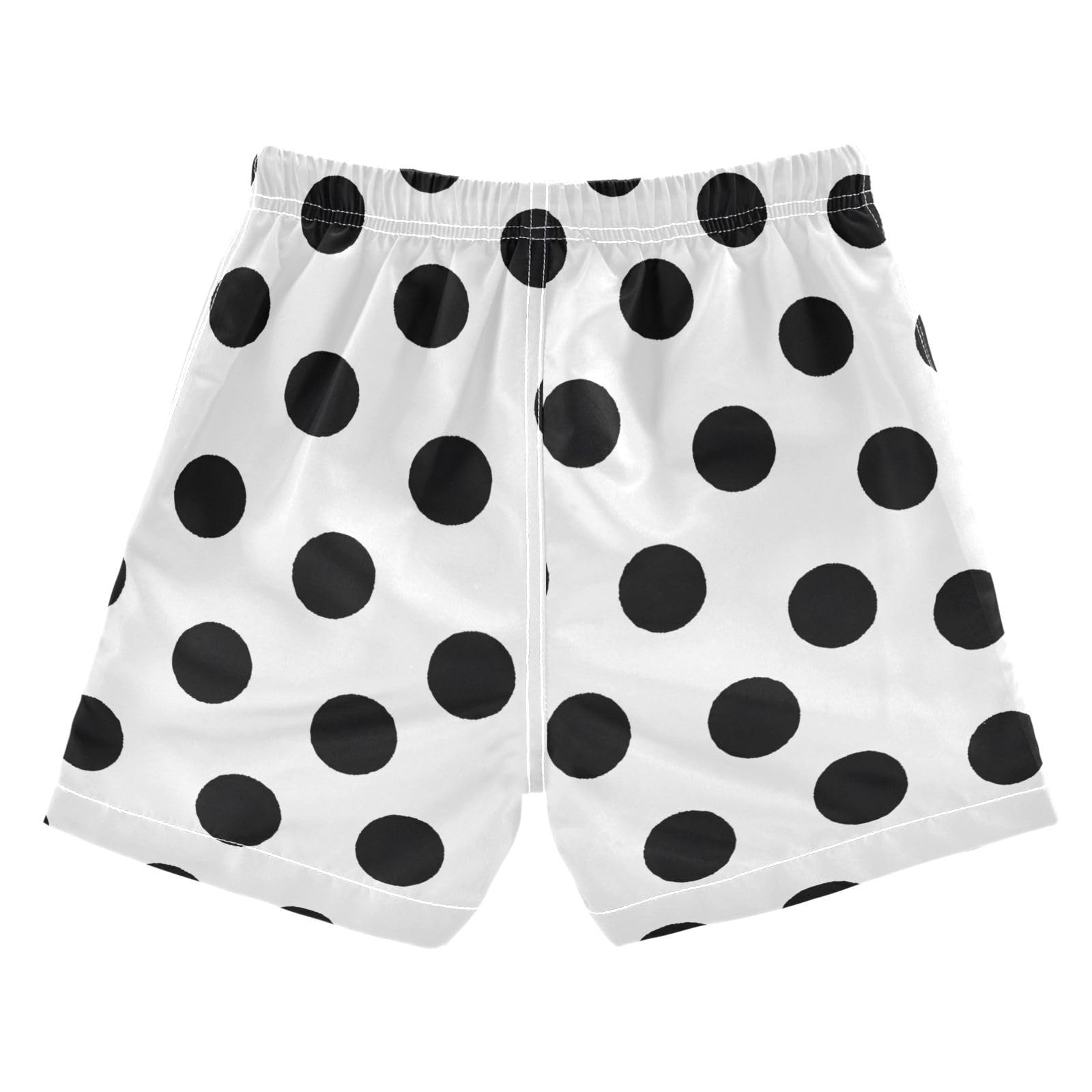 FLildon Cute Polka Dots Black White Little Boys Swim Trunks with Mesh Lining Quick Dry Beach Board Shorts, 3T