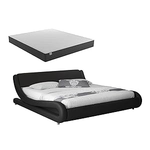 MB Muebles Bonitos, Cama de Matrimonio Alessia con Colchón de 140x190 cm, Somier de Láminas, Estructura de Madera tapizada en Polipiel, Color Negro