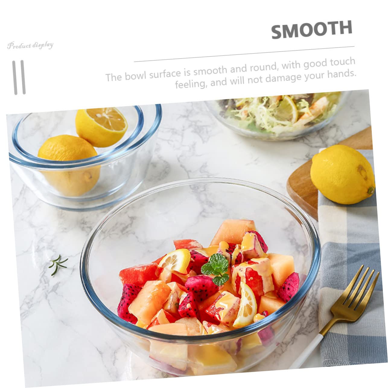 Große Glas Salatschüssel 2700ml Rund für Servieren und Haushalt | Durchsichtige Ausführung, Glatte Oberfläche, Angenehme Haptik, Langlebig für Alltag