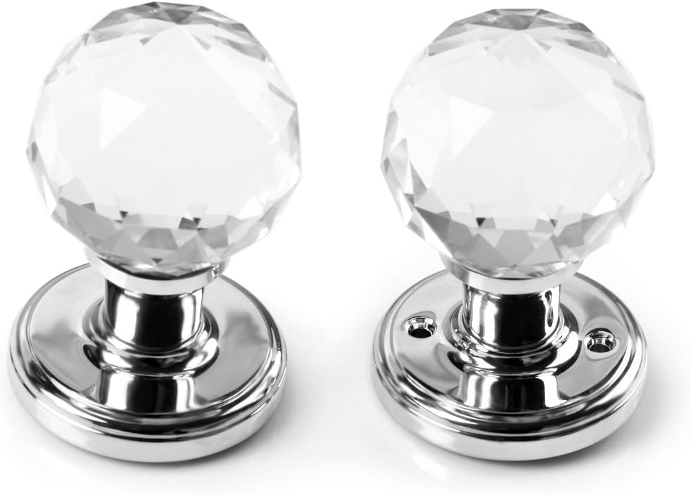 WELQUIC A Pair of 65mm Clear Extra Large Crystal Glass Door Knob Handle for Doors + Set of Accessories