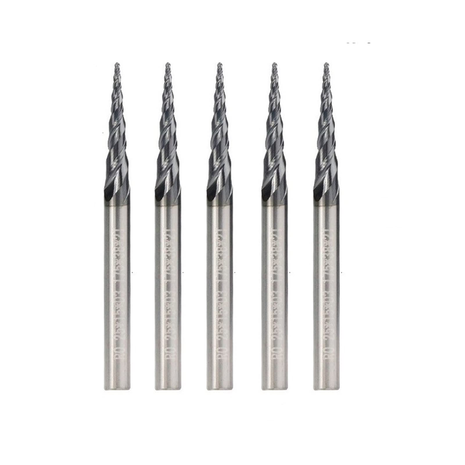 TBZOQAID 5pc/Set Tapered Ball Nose End Mill Carbide Tungsten Steel Mills for CNC Machine Engraving Carving(R0.5 HRC55)