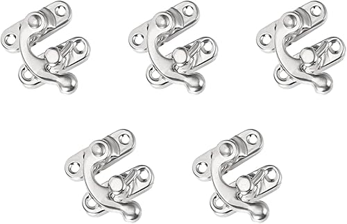 METALLIXITY Cierre de gancho (1.654in x 1.457in), 5 piezas, brazo oscilante de metal - para cajón de cocina en casa, tono plateado