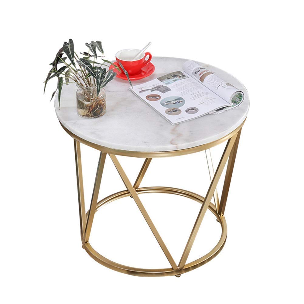 Table basse ronde en marbre noir et fer forgé doré de 50x50 cm pour salon