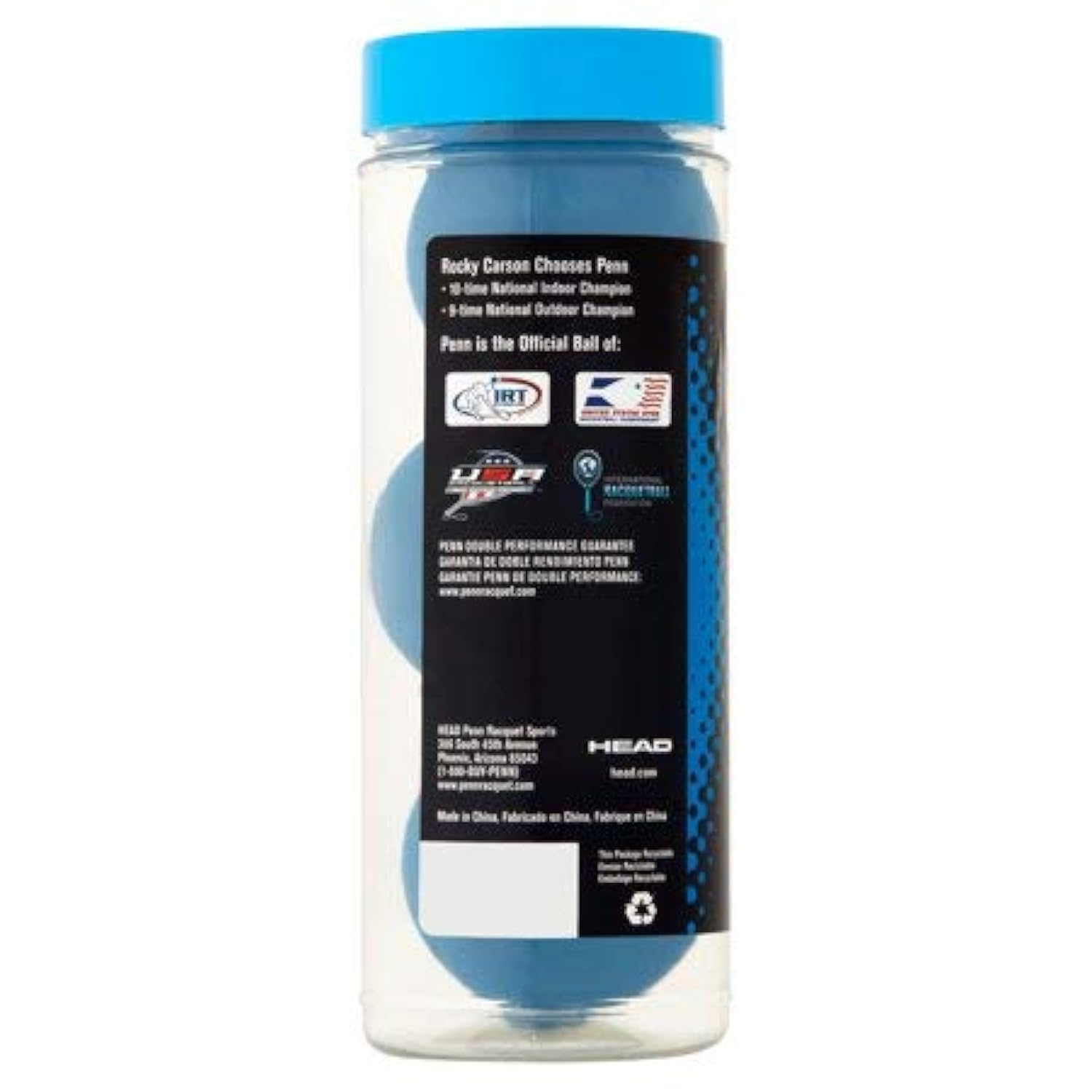 Penn Lot de 3 balles de Racquetball Blue