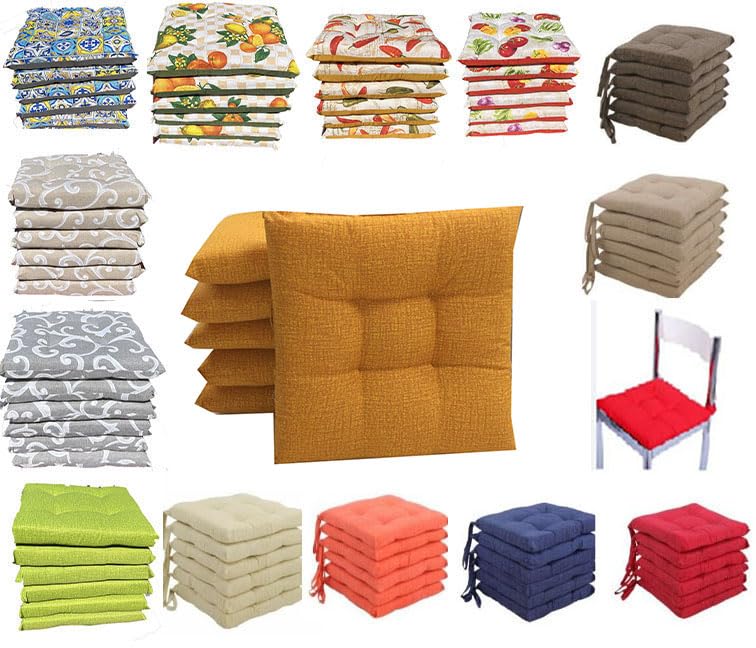 CUSCINI PER SEDIA COPRISEDIA TRAPUNTATI MORBIDONE CONFEZIONE 6 PEZZI CON LACCETTI TINTA UNITA (giallo)