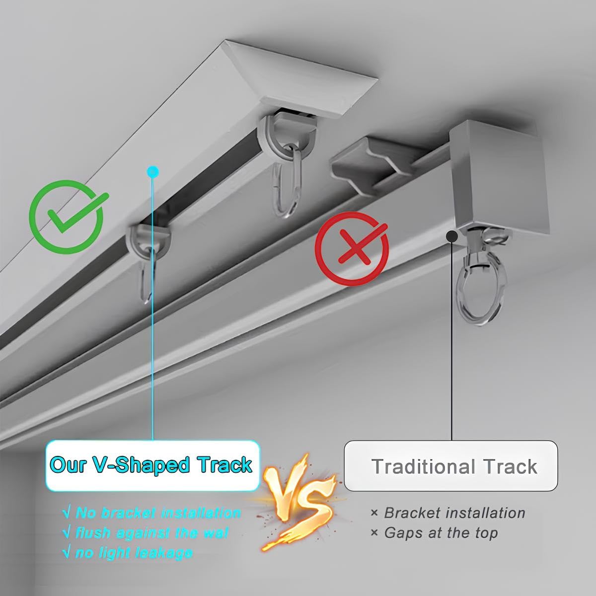 Rail de Rideau de Plafond en V, Tringle à Rideau Aluminium Robuste