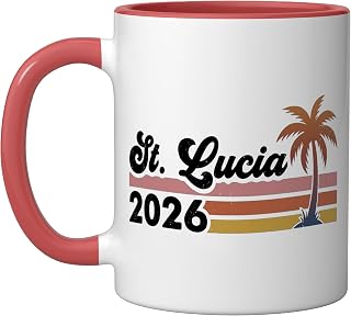 St Lucia 2026 Ceramic Mug, Red/White