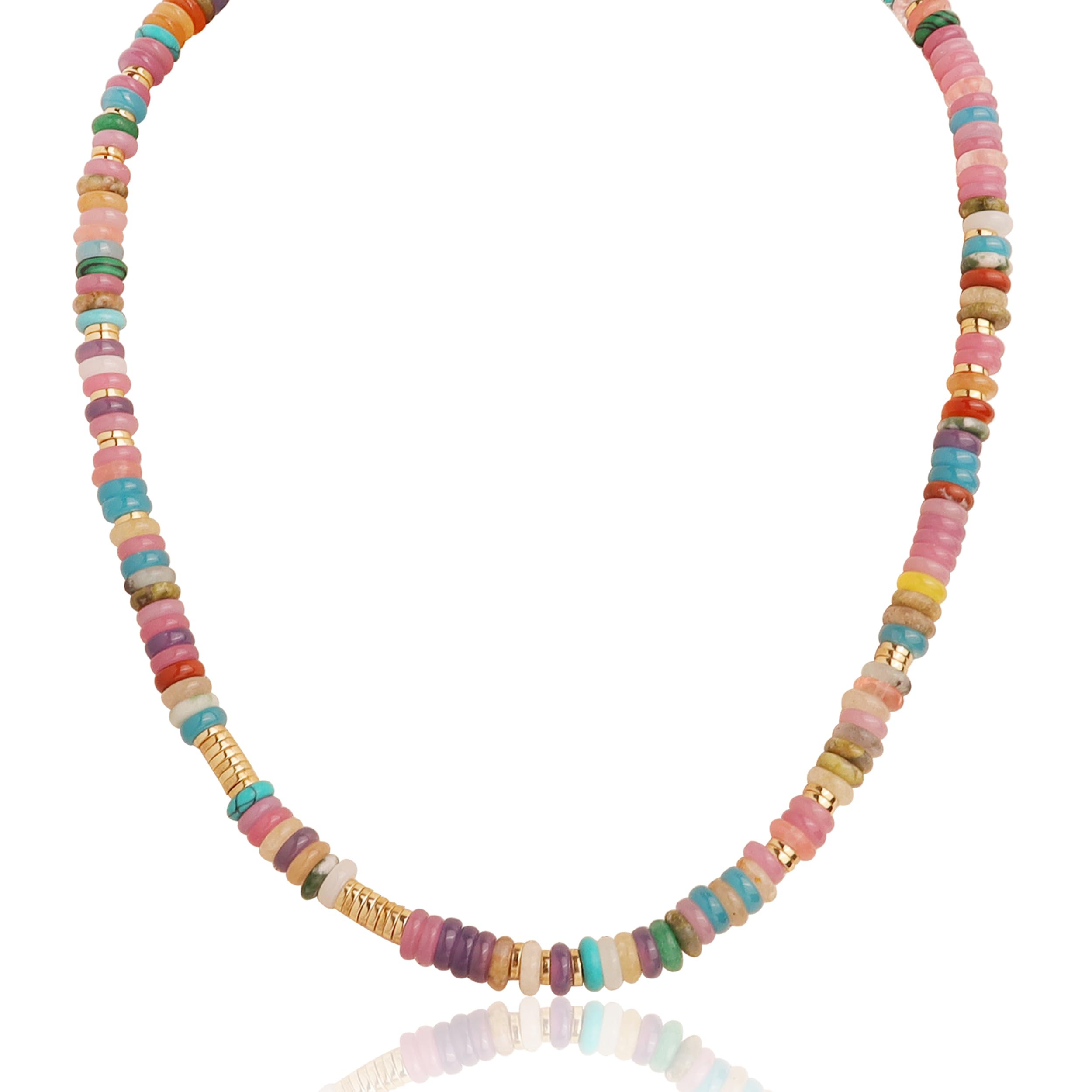 Perlenketten für WomeTeeGirls – zierliche handgefertigte Energie-natürliche Türkis-Malachit-Kristall-Edelsteine, Gold-Samenperlen-Statement-ChaiBeachy-Accessoires-Schmuck