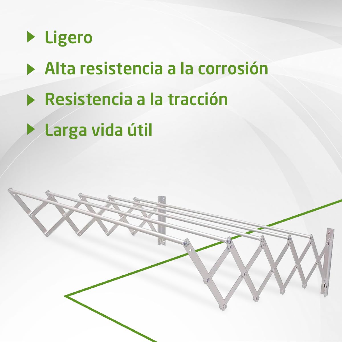 Amig - Tendedero Extensible de Pared - Medidas: 180x14x3 cm - Superficie de Tendido: 9 m - Aluminio Inoxidable - Tornillería en Acero Inoxidable - para Interiores y Exteriores - Fácil Instalación