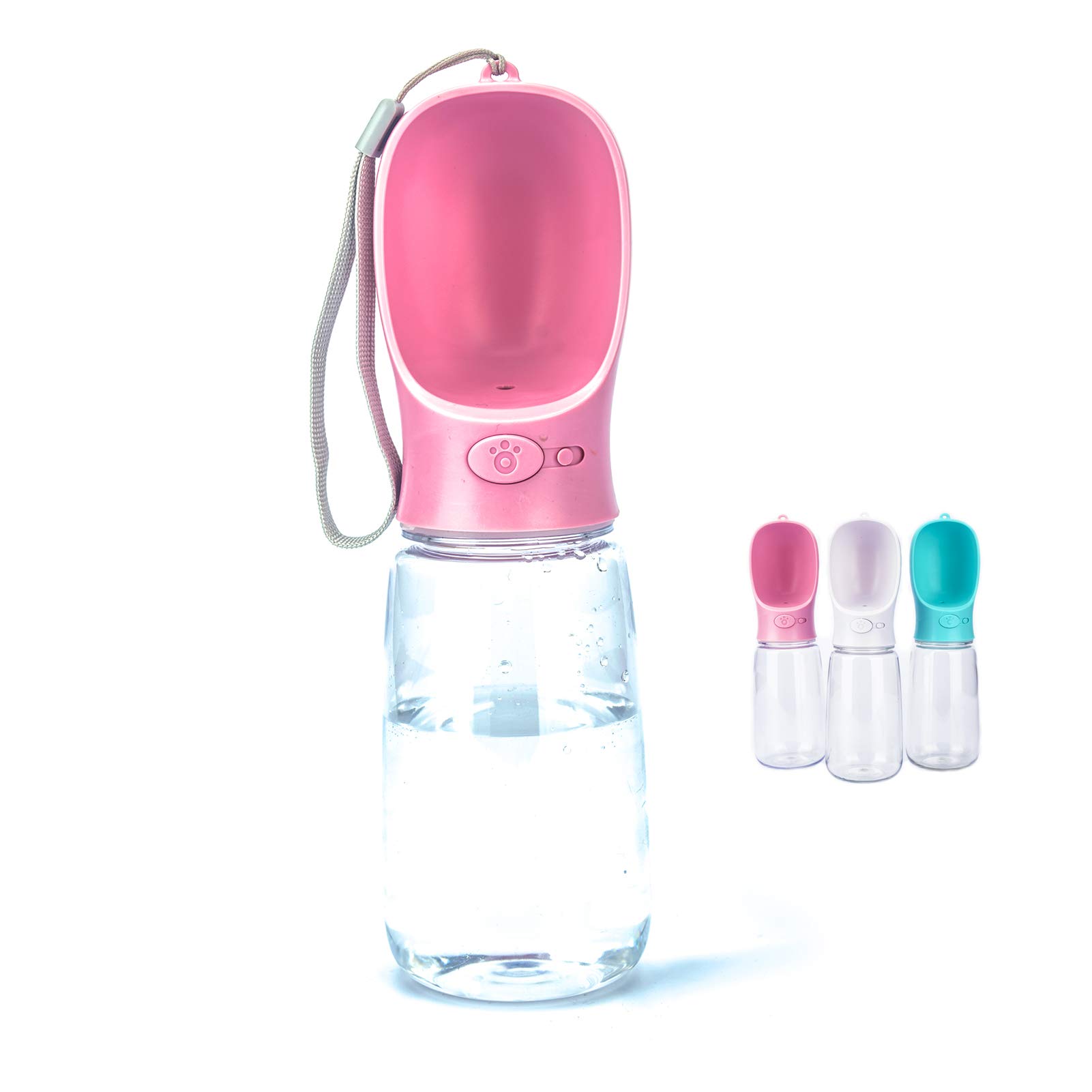 ProYearn Botella de agua portátil para perros, botella de agua de 550 ml con alimentador para perros, dispensador de agua para perros, caminar, senderismo y viajes (rosa)