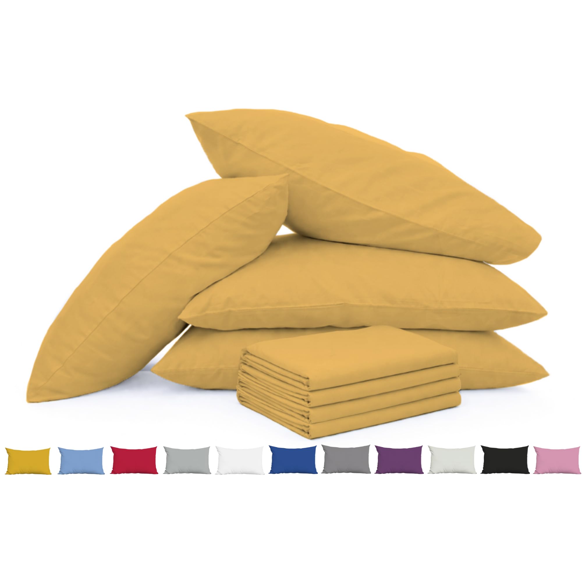 Pillow Cases 4 Pack Ochre - 100% Brushed Microfibre UK-Standard Size 50x75cm Envelope Closure Pillowcases - OEKO-TEX Certified, Wrinkle & Fade Resistant Pillow Covers (Pack of 4, Ochre)
