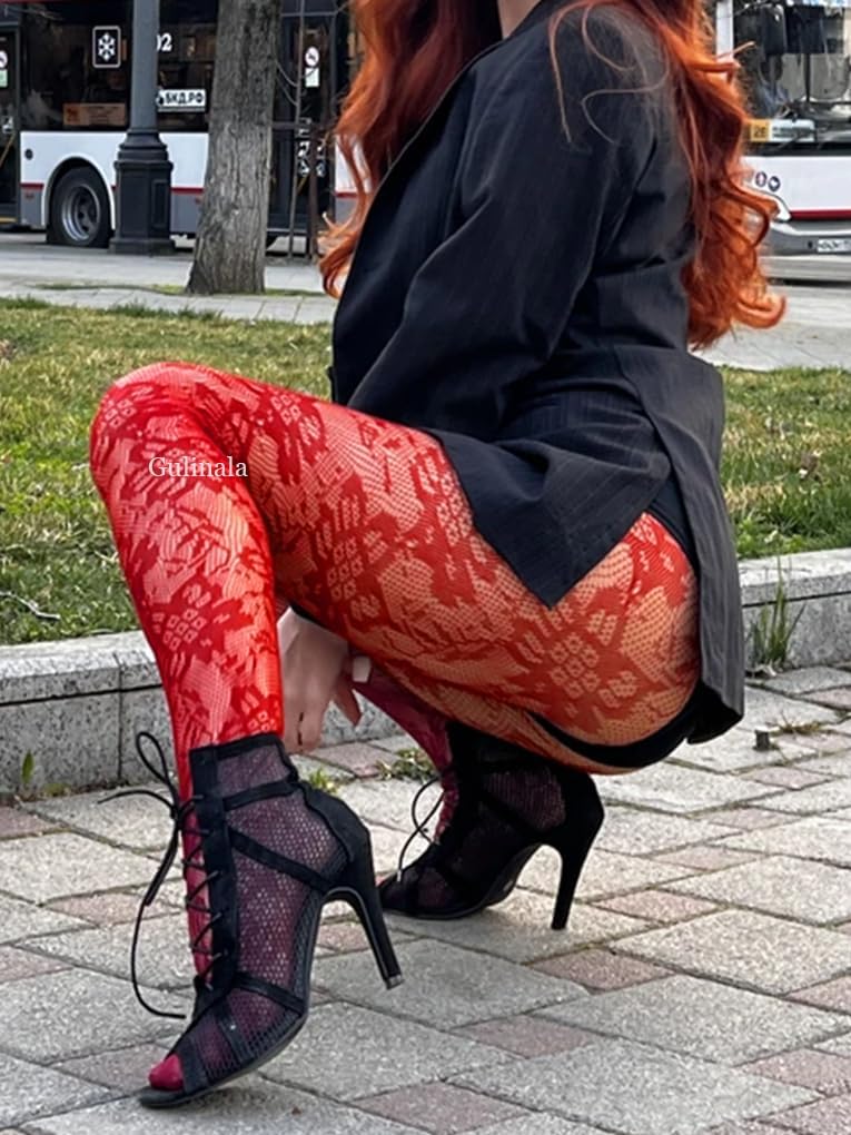 Women Patterned Lace Stockings Floral Lace Tights Jacquard Leggings Pantyhose Fishnets - Image 6