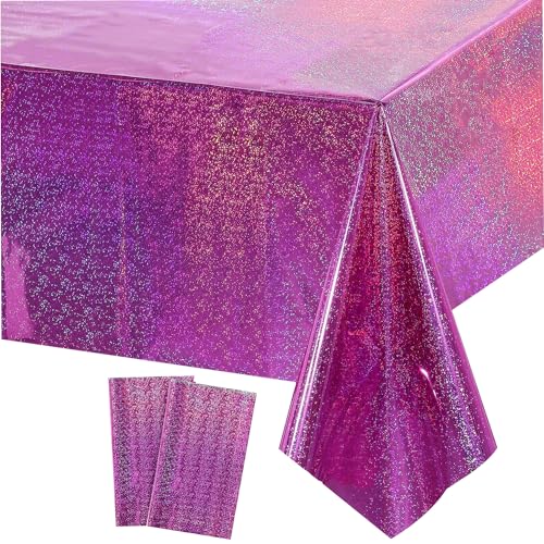 COSORO Holografische Tischdecke aus Kunststoff, 137 x 274 cm, groß, holografische Rose, glänzende Metallic-Tischdecke für Weihnachten, Picknick, Geburtstagspartys, 2 Stück