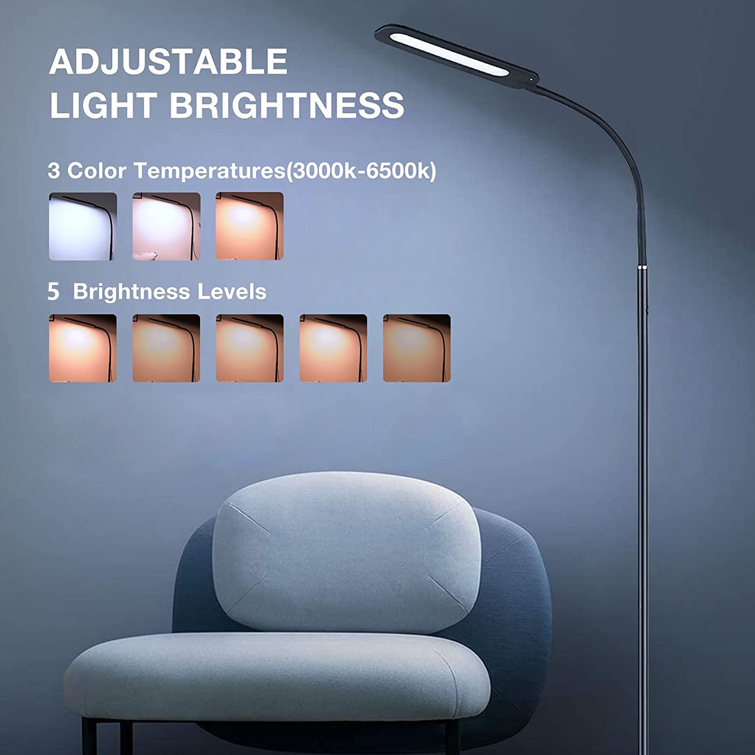 ALongDeng LED Floor Lamp with Adjustable Gooseneck, Height Adjustable