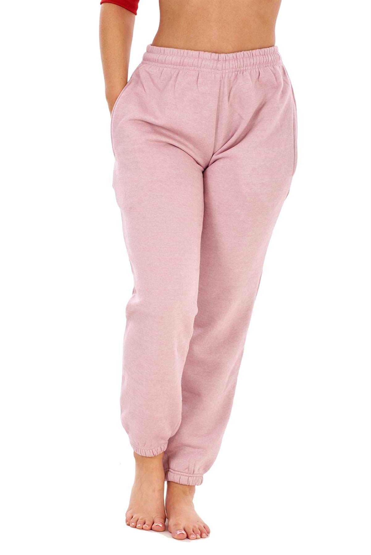 Womens Basic Fleece Joggers Regular Tracksuit Bottom Cuffed Ankle Cotton Blend