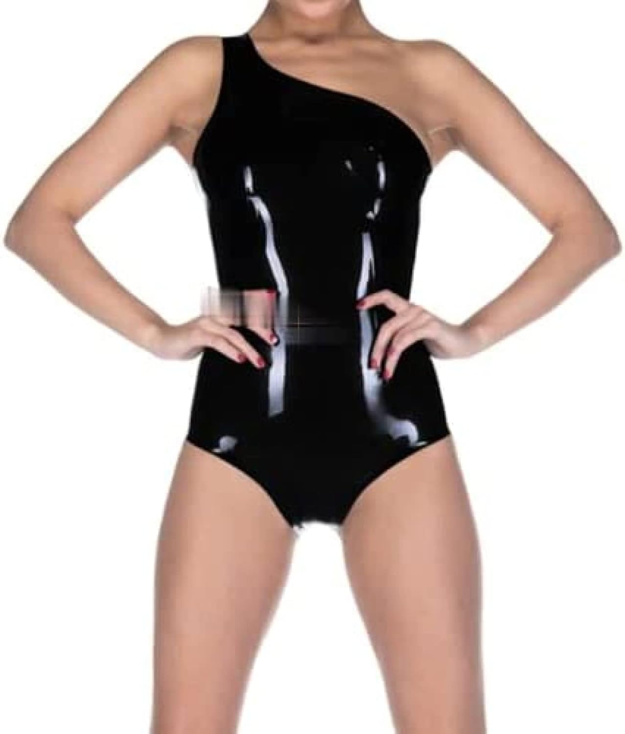 Latex Bodysuit Women's Latex Catsuit Jumpsuit Latex Rubber Jersey One-Shoulder Swimsuit Fetish Rubber Bodysuits Bodystocking, Black,Schwarz,M