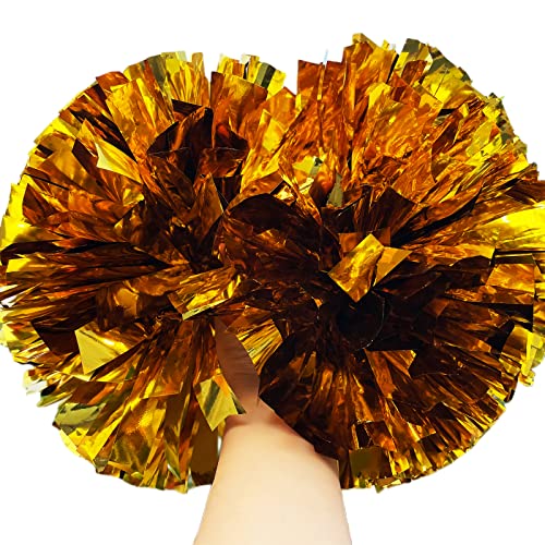 aiviwiai Pom Poms Cheerleading with Baton Handle - Metallic Fluffy Cheer Pom Poms for Adults Kids - Cheerleading Cheerleader Pom Poms for Cheer Squad Daily Training Team Spirit (5