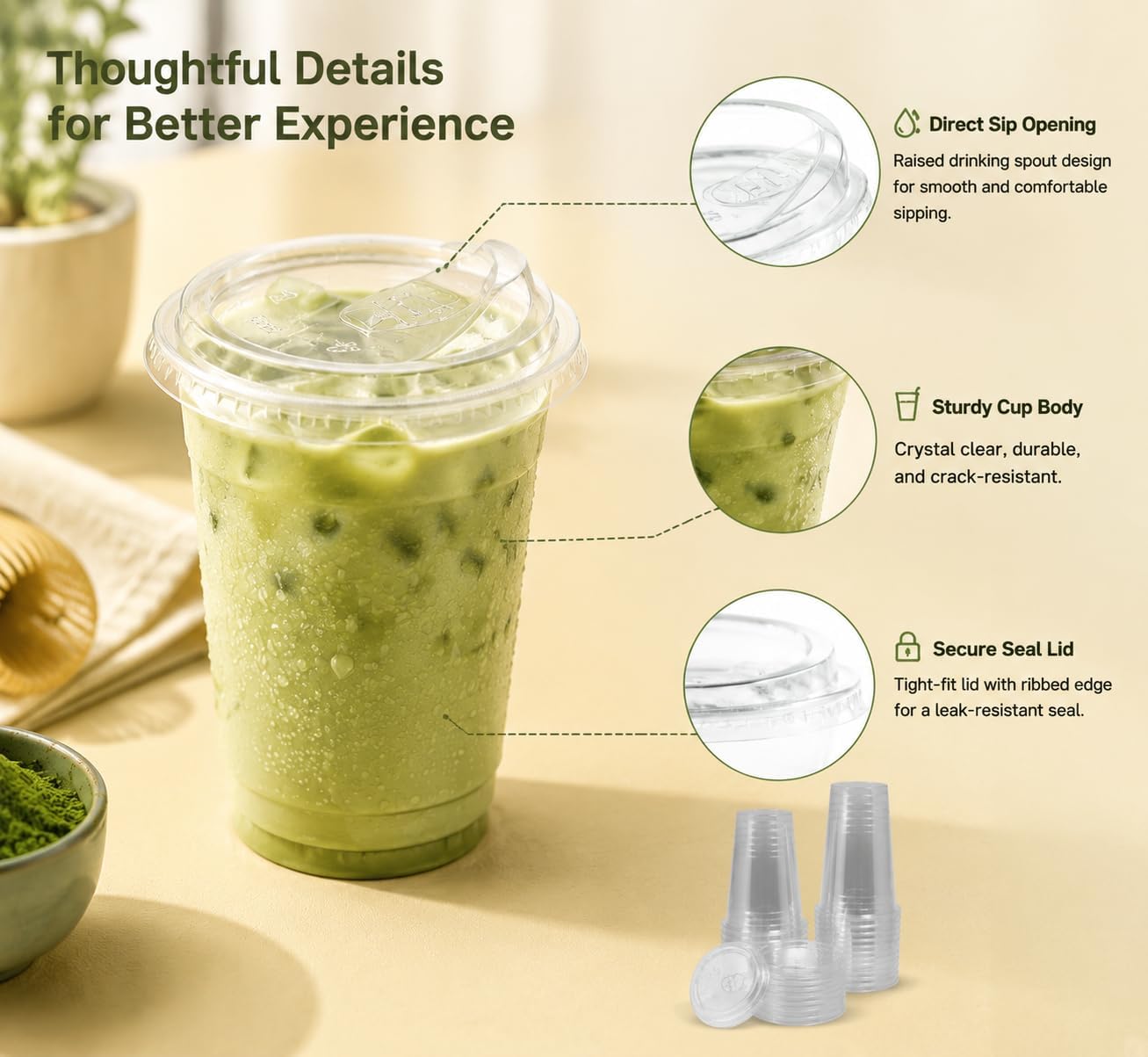 16oz Clear Plastic Cups with Strawless Sip Lids, 25 Sets Disposable Iced Coffee Cups for Iced Coffee, Smoothie, Cold Drinks - Perfect for Party, Home & Office image 4