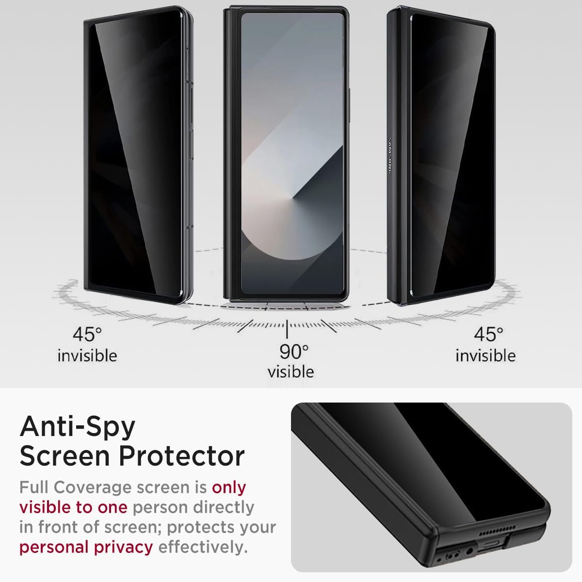 Miimall for Samsung Galaxy Z Fold 6 Case with Privacy Screen Protector, [Anti Spy] Built-in Adjustable Kickstand & Magnetic Hinge Protection Full-Body Protective Case for Galaxy Z Fold 6 5G Black