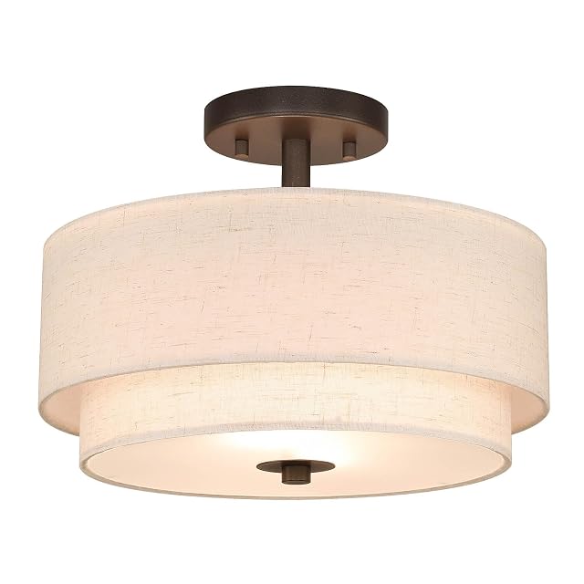 XiNBEi Lighting 13 Semi Flush Mount Ceiling Light Farmhouse 2 Light Close to Ceiling Light Fixture with Linen