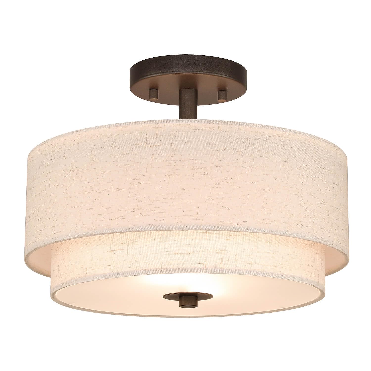 XiNBEi Lighting 13 Semi Flush Mount Ceiling Light Farmhouse 2 Light Close to Ceiling Light Fixture with Linen