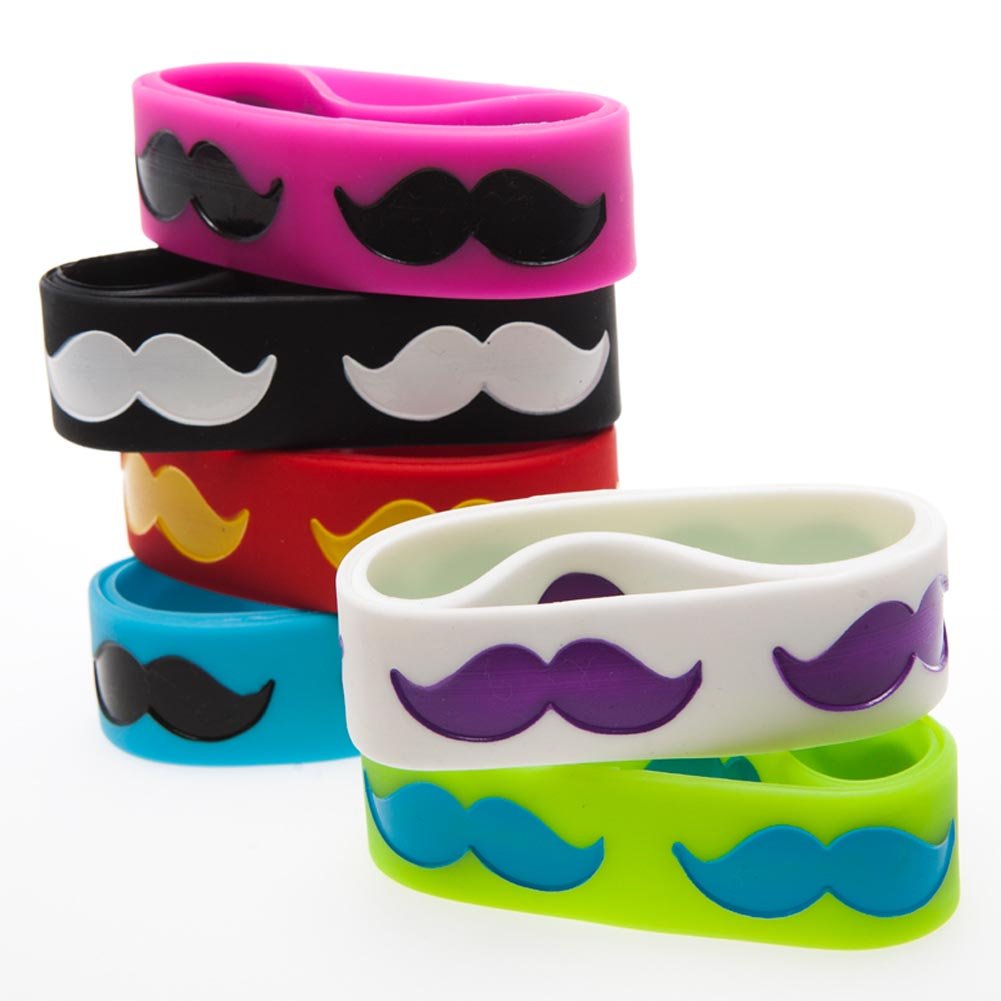 Rhode Island Novelty Jumbo Mustache Rubber Bracelets | Set of 12