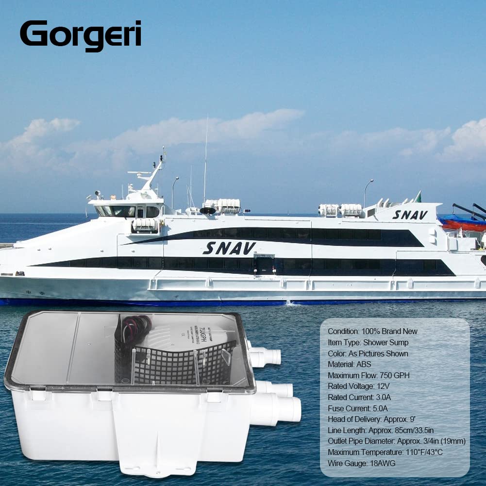 de bomba de sumidero de ducha Gorgeri, barco RV sentina, 12V 750GPH, caja de drenaje marina de múltiples puertos, bomba de diafragma de presión de agua