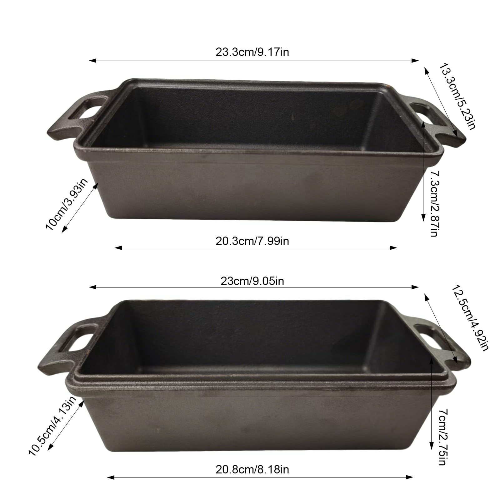 Rostiera 2 in 1 in ghisa con coperchio, 23 × 13 cm, teglia per pane con doppi manici e manico del coperchio, rettangolare, nero, per pane alla banana e carne, distribuzione uniforme del calore
