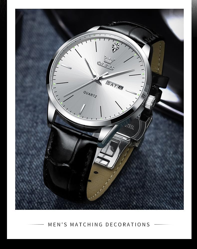 OLEVS Mens Watches, Dress Waterproof Classic Analog Casual Luxury Wrist Watch for Men with Date, Easy to Read Relojes para Hombres Male Quartz Wristwatch with Brown Black Leather Band Blue Black Dial - Image 8