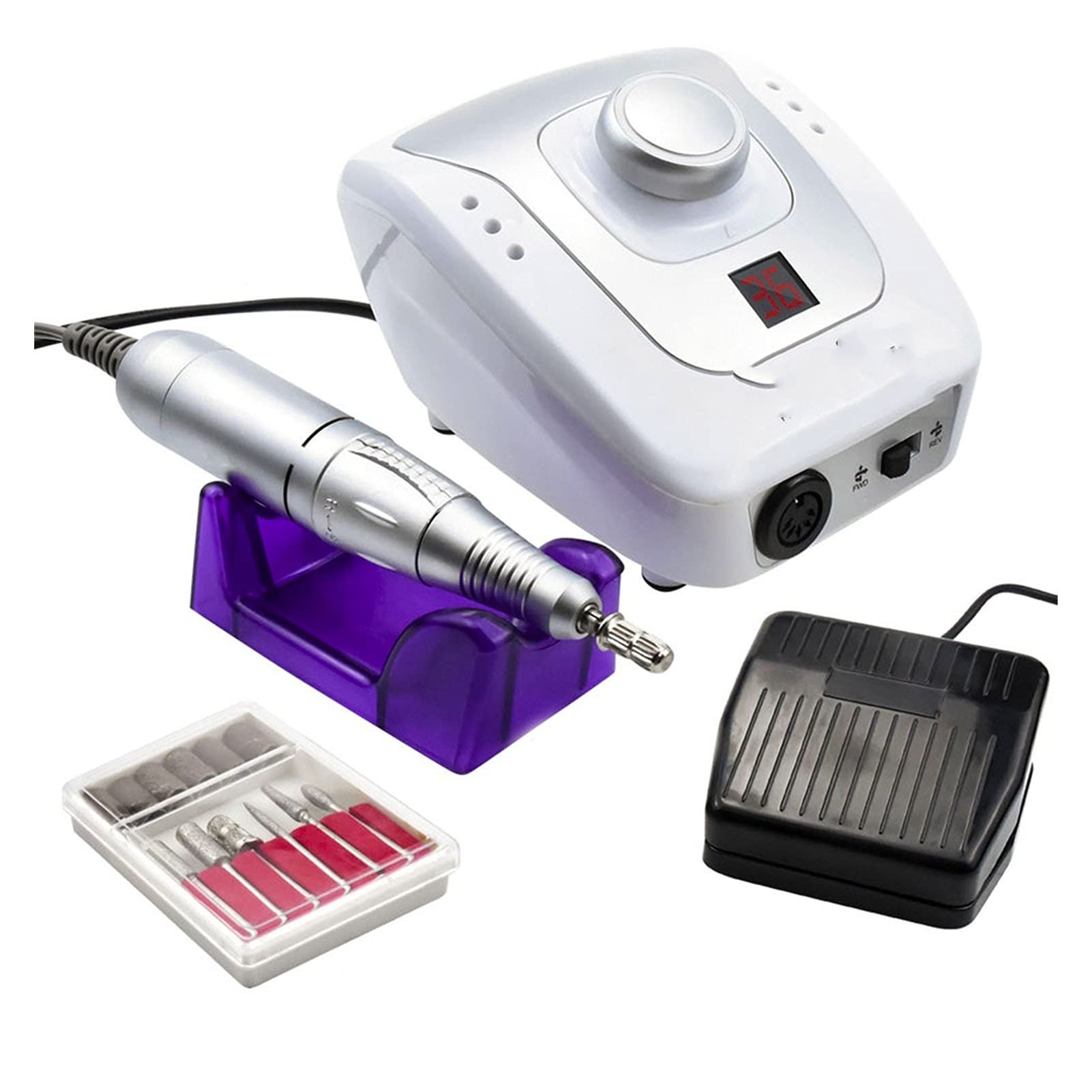 Máquina Perforadora de uñas 3 2W 35000RPM Aparato de Taladro uñas Pro Electric para Manicure Pedicure Files con Cortador Nail Art Drill Machine Tools(32W 35000RPM White)