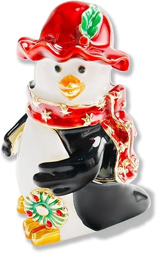 Wowagoga Caja de joyería de pingüino con diamantes de imitación esmaltados, caja de joyería de pingüino con bisagras, caja de anillos de figura en