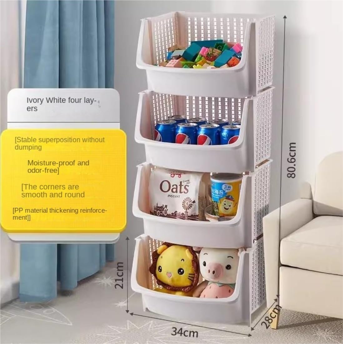 Mueble Organizador Juguetes Organizador De Juguetes De 4 Niveles, Cesta De Plástico Para Juguetes, Contenedor De Juguetes Extraíble Para Sala De Juegos, Dormitorio, Sala De Estar Almacenaje Juguetes