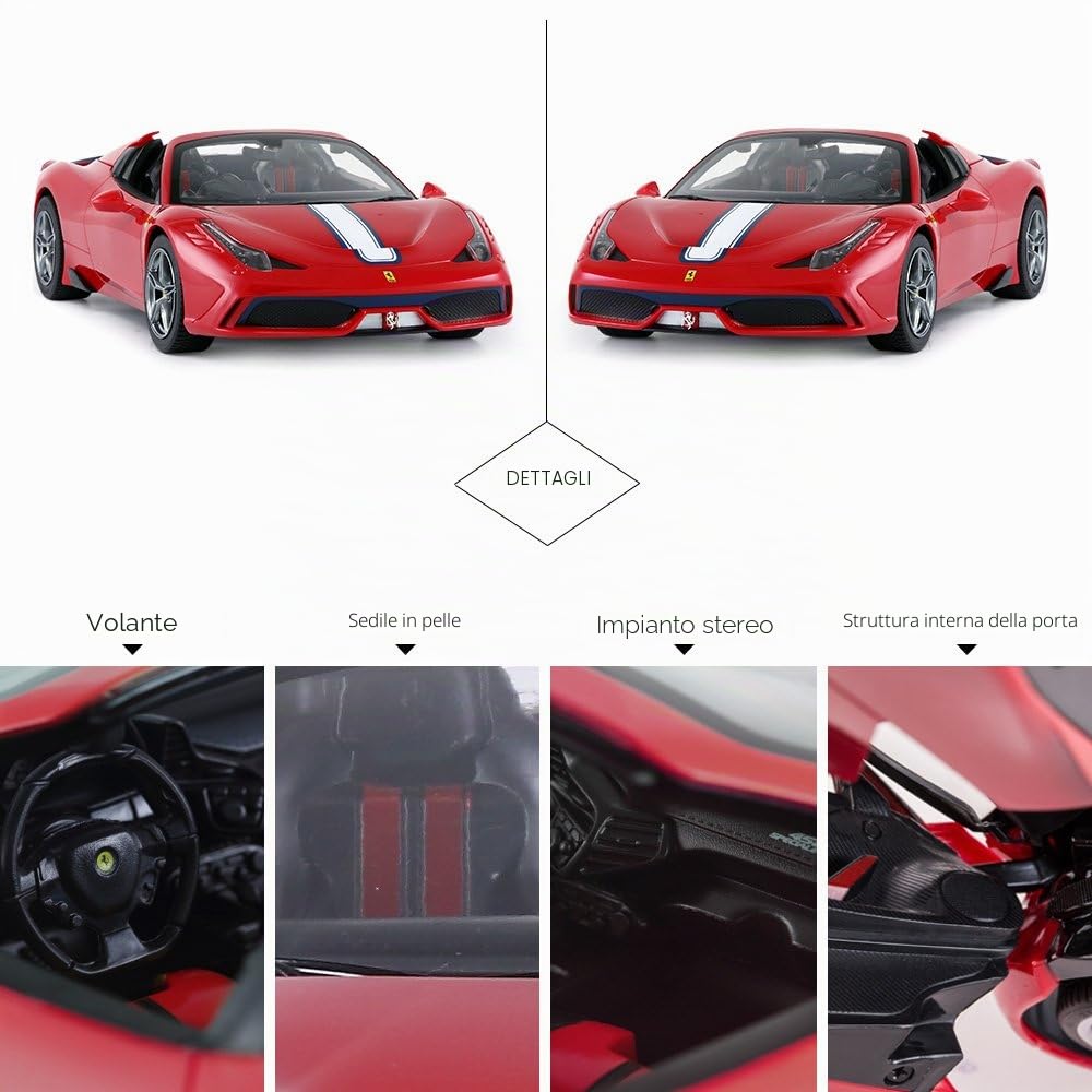RASTAR, auto telecomandata Ferrari, Ferrari 458 Special in scala 1:14, macchina giocattolo rossa, cabriolet, apertura e chiusura automatica