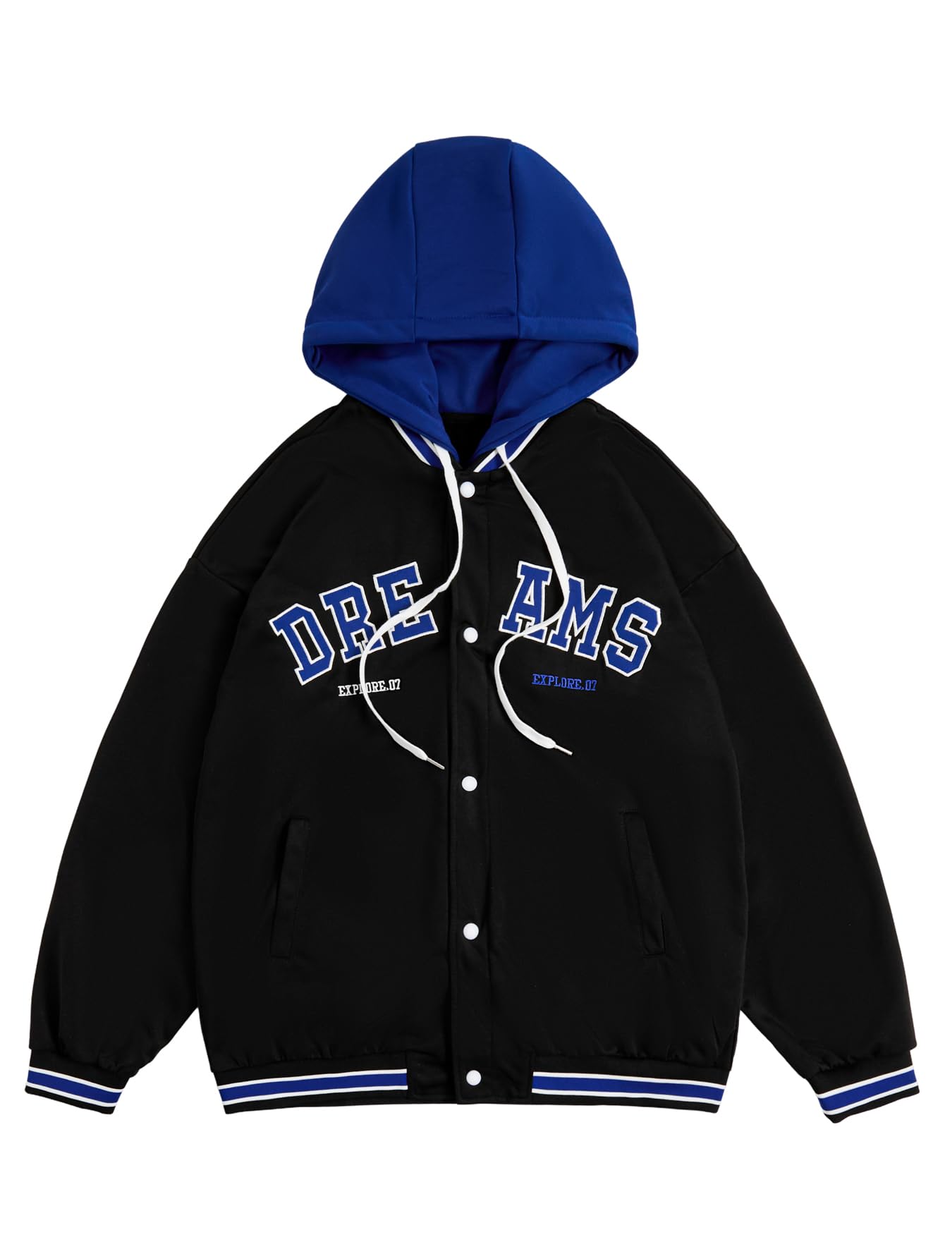 Men's Casual 2 in 1 Hoodie Jackets Bomber Jacket Hooded Zipper Snap Long Sleeve Baseball Jackets