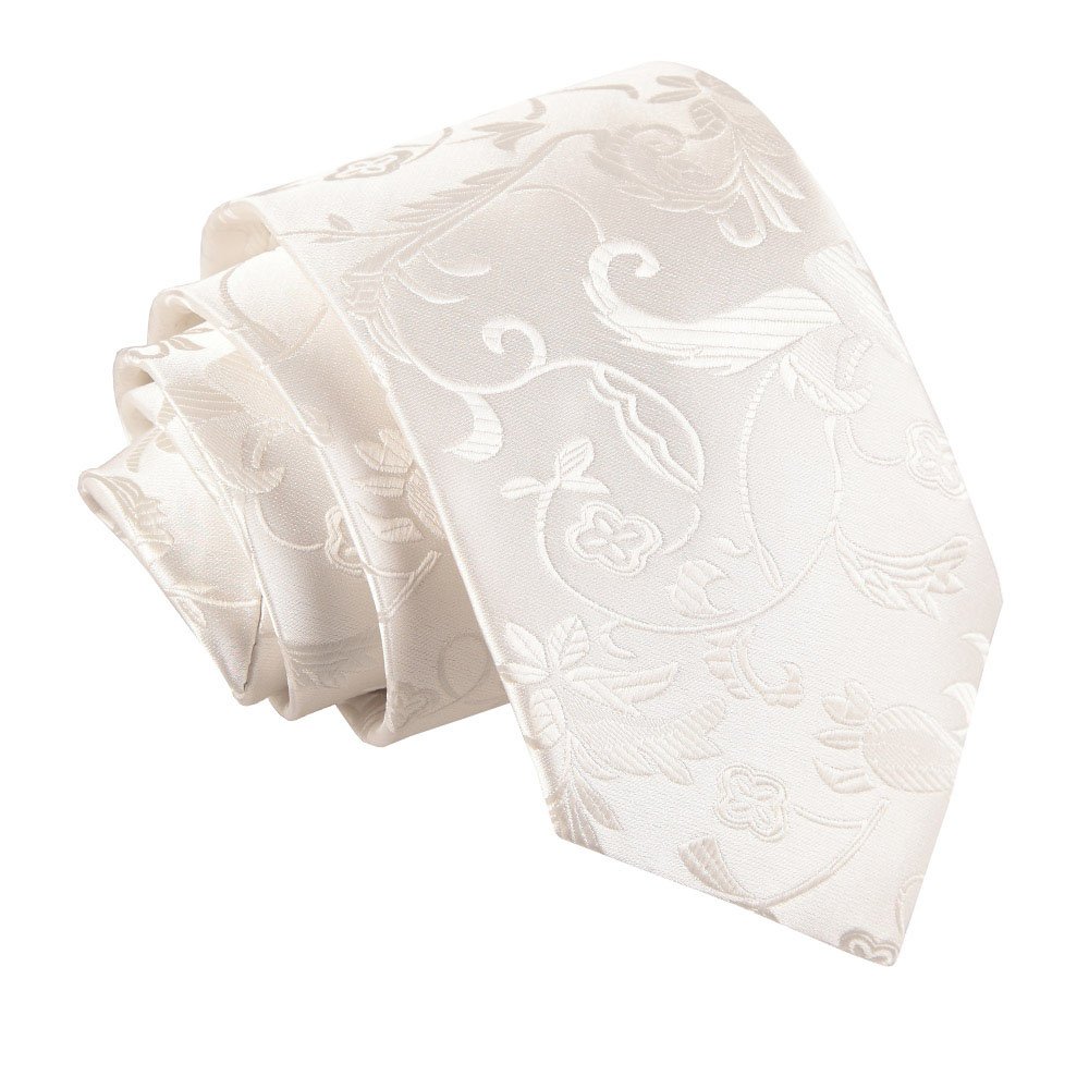 DQT Mens Passion Floral Jacquard Tie - 9cm Classic Width Wedding & Formal Necktie - Ivory