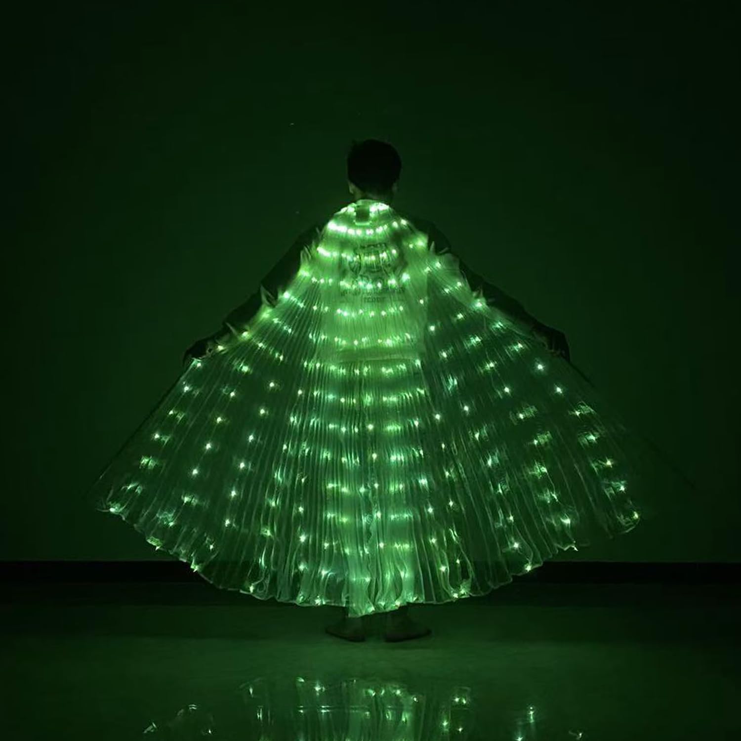 LED Lights Belly Dance Wings Bellydance Glow Angel Dance Wings with Telescopic Sticks for Adults and Child Green