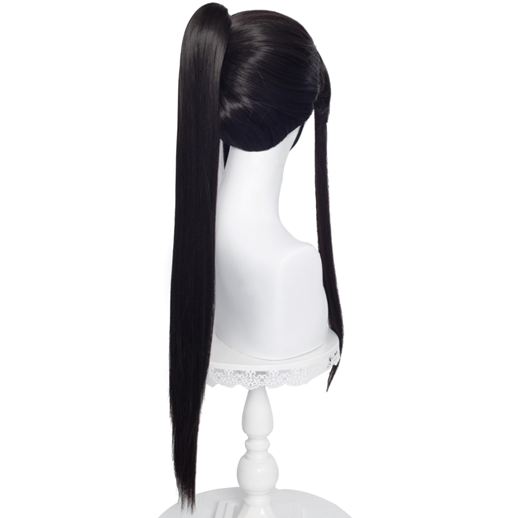 Long Black Straight with Ponytail Heat Resistant Synthetic Hair for Men Women Halloween Chirstmas Role Cosplay Replacement Wigs - Image 4