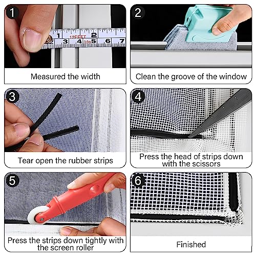 Window Screen Repair Kit Screen Repair Tool, 2 Rolls 32 Feet Screen Spline, 10 Pieces Screen Installer Clips, 1 Spline Removal Hook And 1 Screen Roller Tool For Installing Screen Window (32 Feet) #TOP4