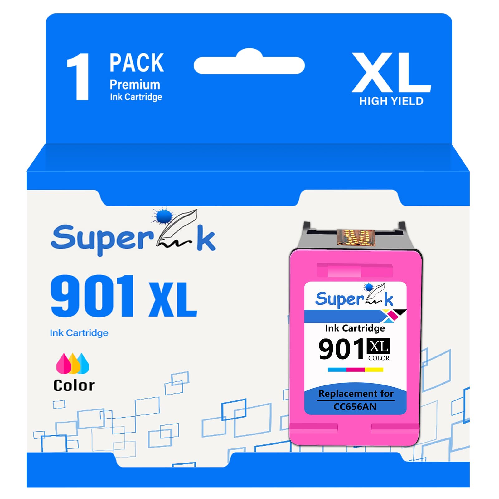 SuperInk 1 PK Remanufatured CC656A High Capacity Ink Compatible for HP 901XL Color Ink Cartridge use in Officejet 4500 G510a J4524 J4540 J4550 J4680