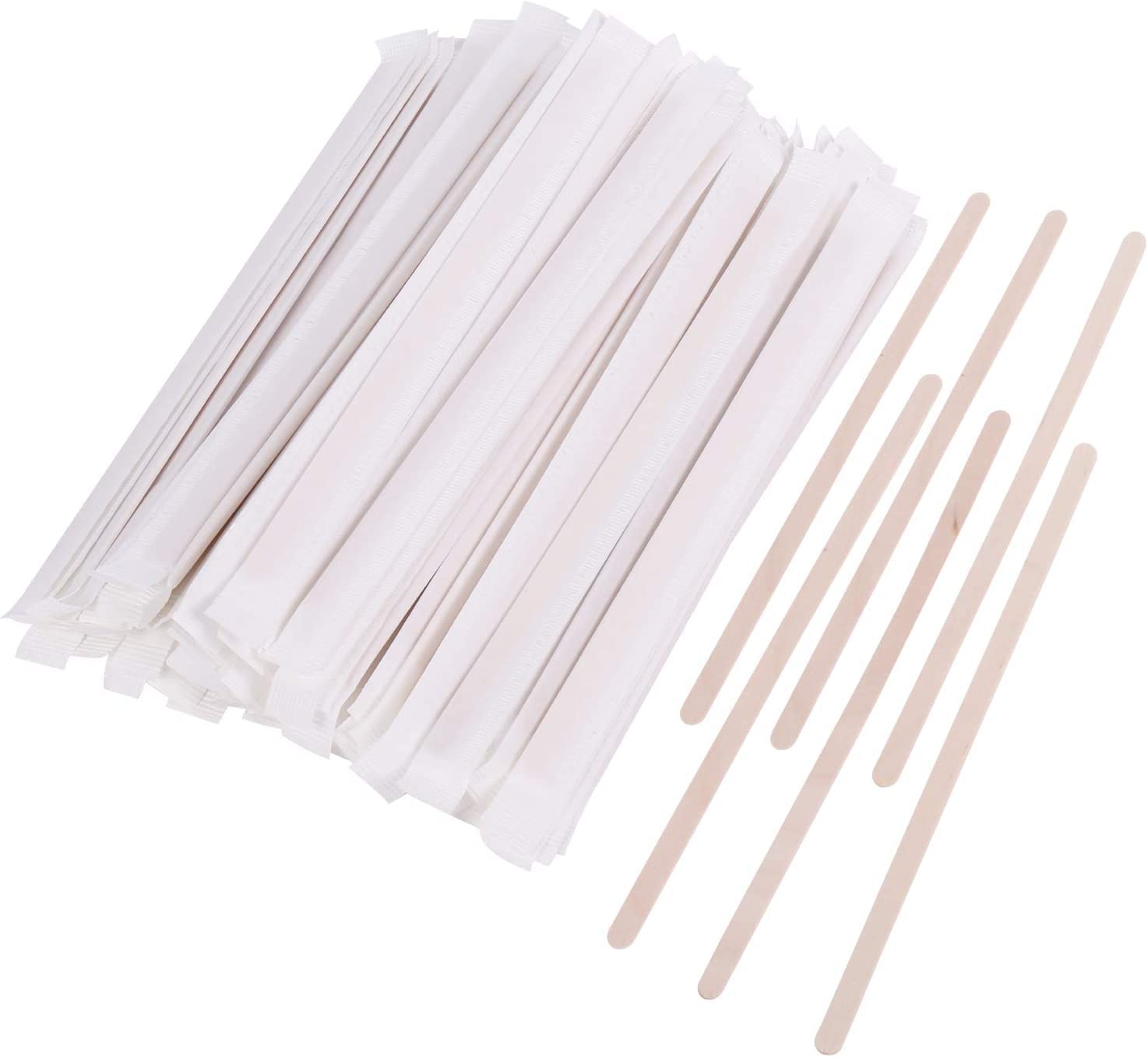 100 Pack - Individually Wrapped Coffee Stirrers - Birch Paper Wrapped- Lindsay Wholesale - Eco Friendly