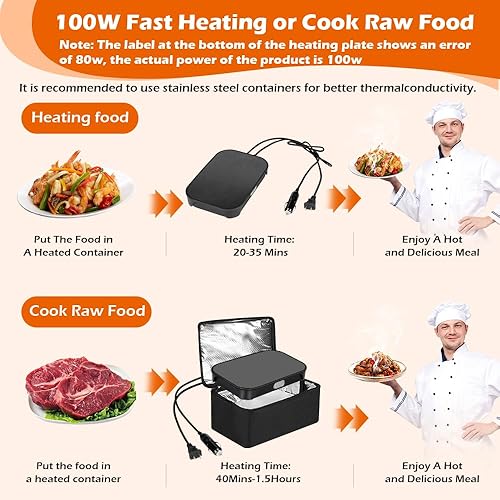 Miniatura 3 de PHIWILLS Calentador de alimentos portátil de 100 W, 12 V24 V110 V, lonchera eléctrica calentada, microondas personal para recalentar y cocinar
