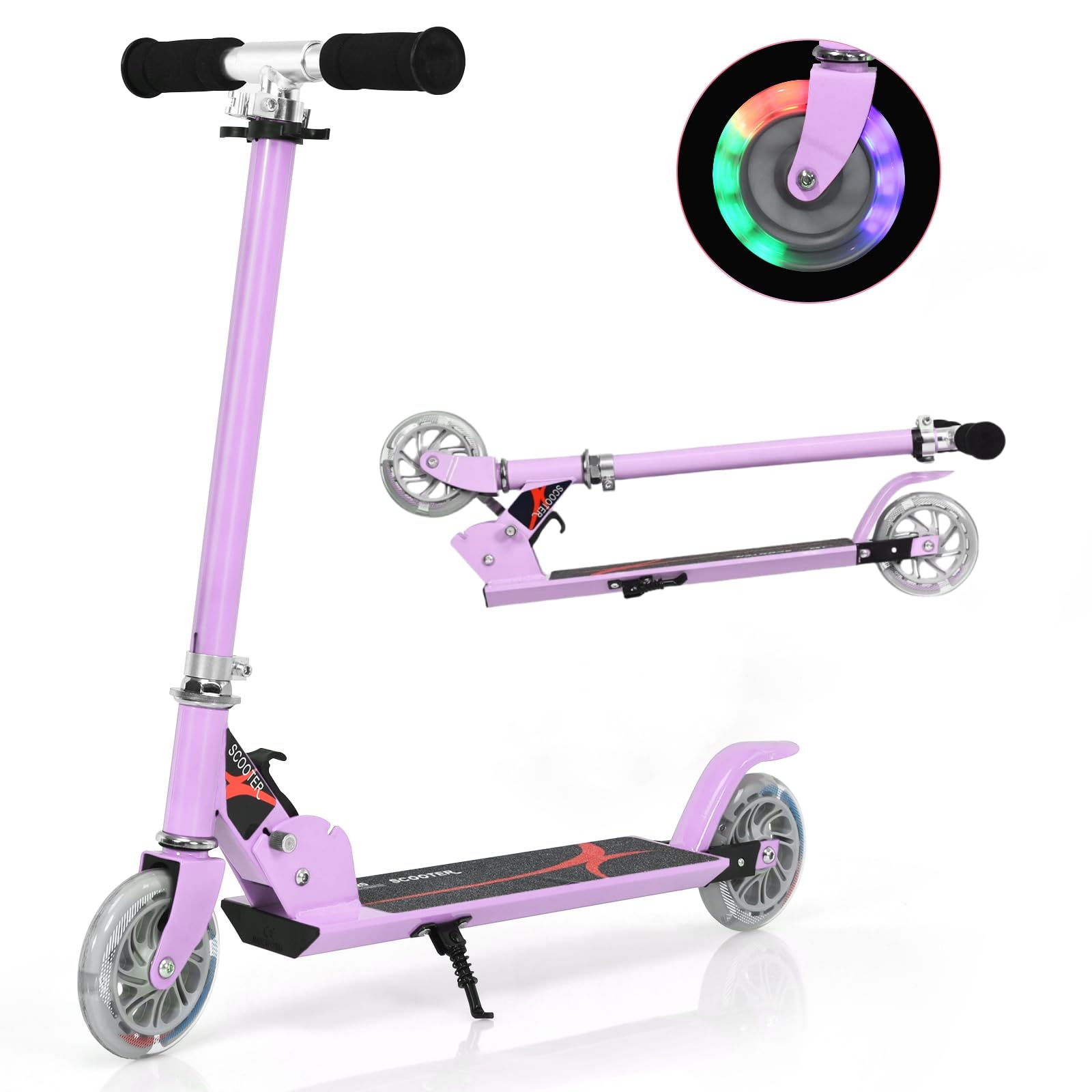 Kids Stunt Scooter, Folding Kick Push Scooter with 2 Flashing Wheels and Adjustable T-bar, Perfect as a Gift for 4-13 Years Boys Girls
