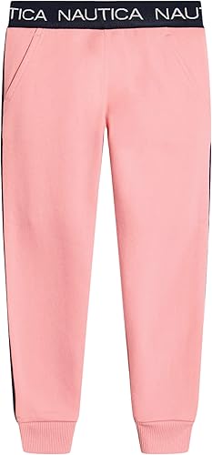 Nautica Pantalones deportivos con logotipo para niñas, pantalones deportivos de forro polar con puños acanalados y bolsillos laterales funcionales