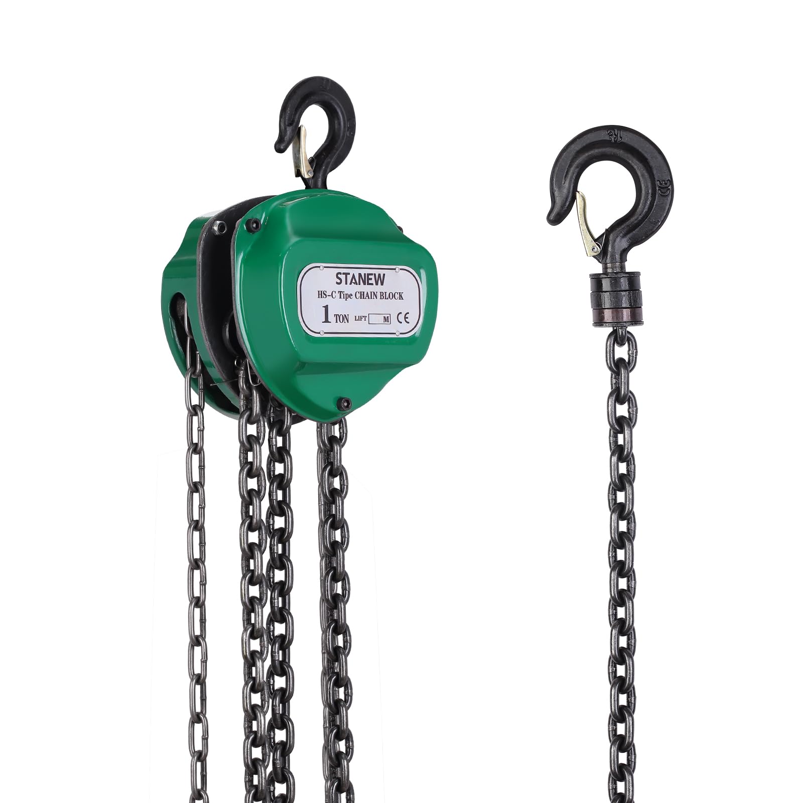 STANEW Polipasto de Cadena Manual, 1 Tonelada, Polipasto de Cadena de Palanca de 5 m, Cadena G80, Verde, Para Operaciones de Elevación en Silvicultura, Talleres, etc