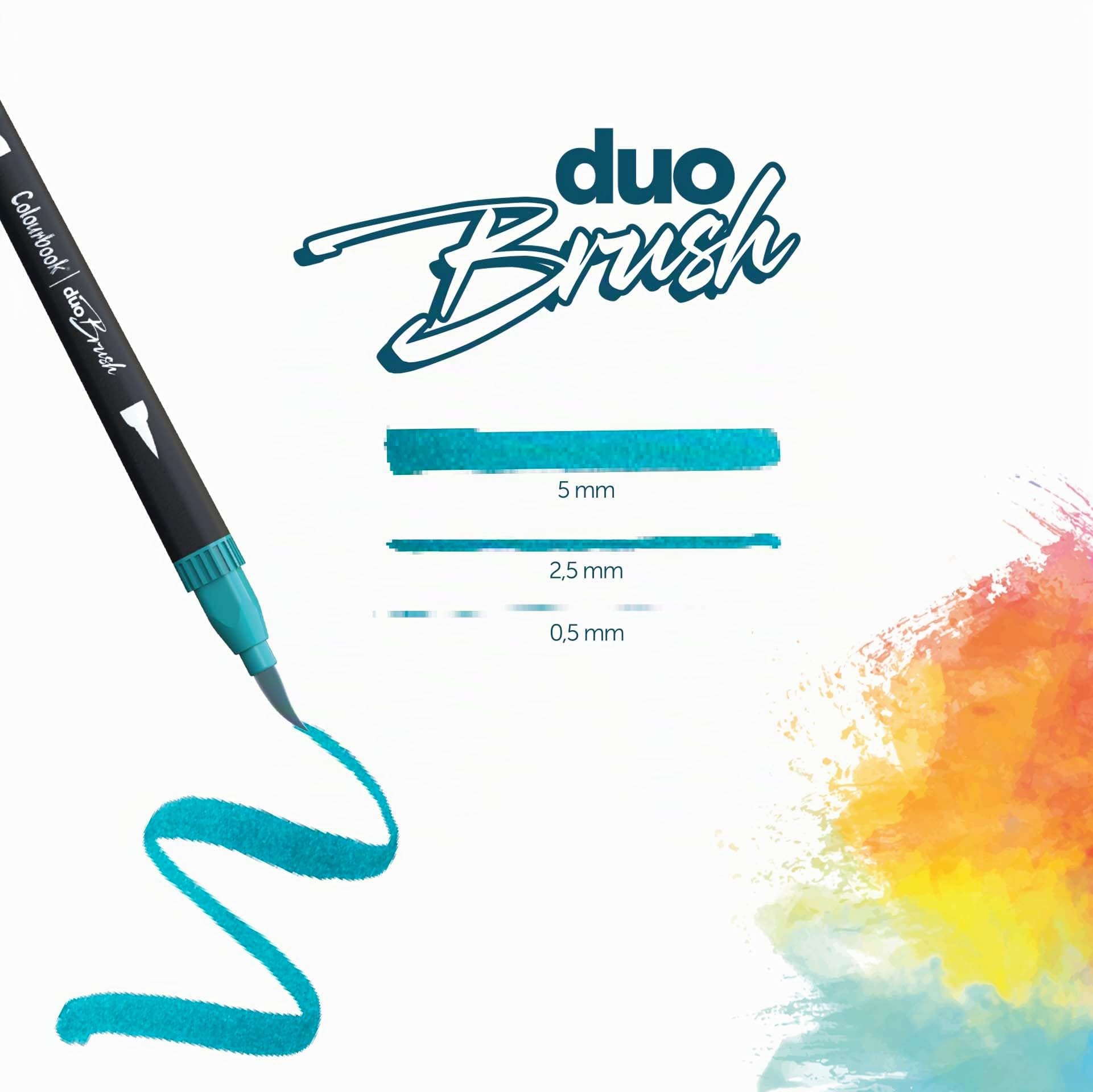 Colourbook - Pennarelli Duo Brush, Doppia Punta 2.5mm e 5mm, 120 Pennarelli Professionali per Disegno Artistico, Punta Fine e Morbida, Valigetta Organizzata (Blu Navy)