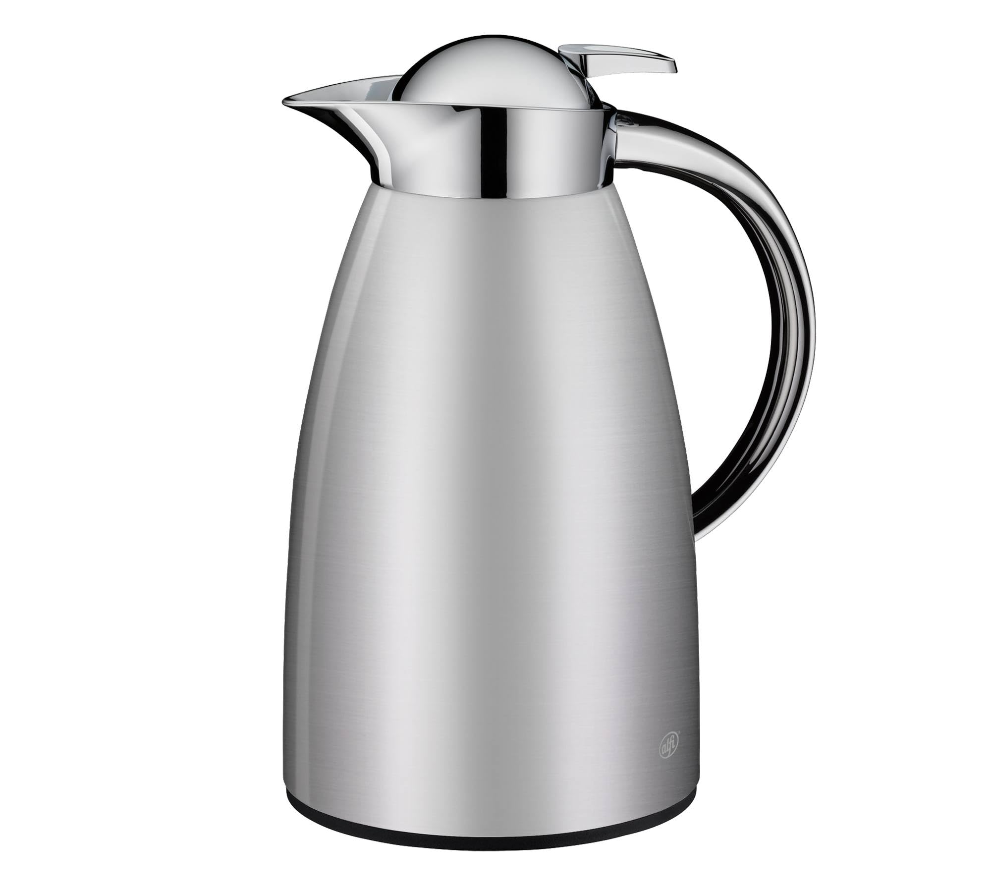 alfi SIGNO 1.0l, satin silber, Edelstahl-Isolierkanne mit hygienischem Hartglaseinsatz, Drehverschluss mit bequemer Drucktaste, ergonomischer Griff, mit einer Hand, ideal als Kaffeekanne, Teekanne