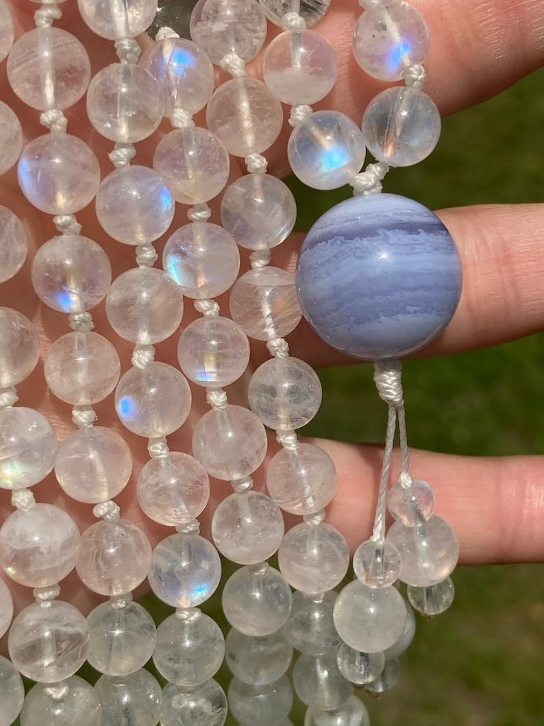 Natural Rainbow Moonstone 8mm 108 Mala Beads, Spiritual, Meditation Beads, Reiki, Japa Mala, Buddhist Prayer Beads, Yoga Bracelet, healing beads