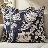 Navy Blue 18x18 Floral Pillow Covers：Vintage Decorative Pillow Boho Patterned...