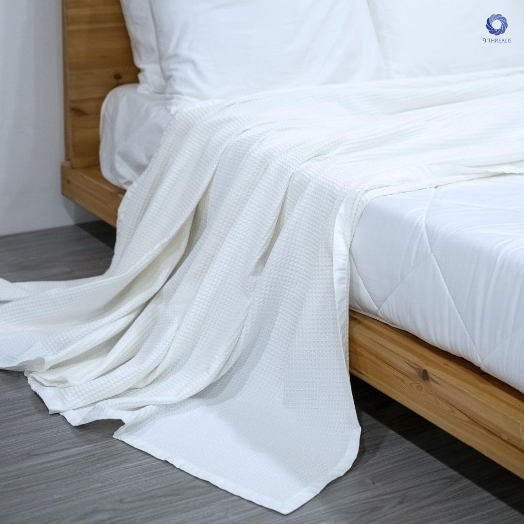 GOTS Certified Organic Cotton Waffle Weave Blanket, Queen Bed Size, 90"X90"Cozy Throw Blanket for Couch, Modern Home Decor, Throw Blankets, Comfy Waffle Blanket & Soft Bed Blankets -White